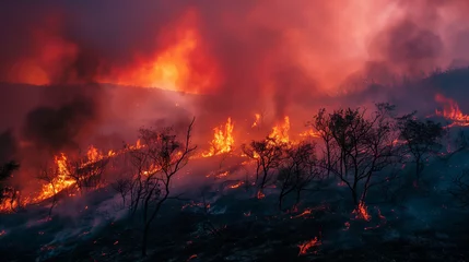 Foto op Canvas Wildfire sweeping over a hillside. © Varunee