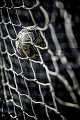Goal net with a soccer ball nestled in the corner, post-goal moment.