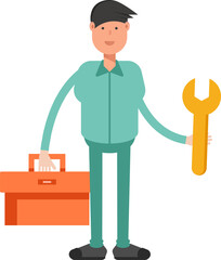 Male Character Holding Toolbox and Wrench
