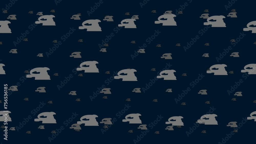 Poster sanding machine symbols float horizontally from left to right. parallax fly effect. floating symbols