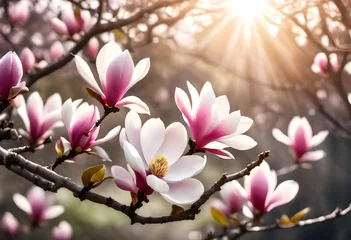 Tuinposter pink magnolia flowers © Ehtisham