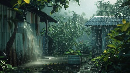 A rainwater harvesting system collecting water from a heavy downpour to support sustainable...