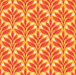 Damask organic leaves seamless pattern. Vector retro style background print. Decorative flower texture. - 756536962