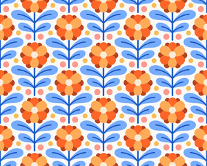 Abstract retro floral seamless pattern. Vector vintage flower art deco texture. Geometric minimalist background. - 756536995