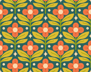 Modern cute floral art deco seamless pattern. Vector damask illustration with leaves. Decorative botanical background - 756536998