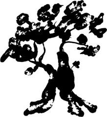 Olive tree. Hand drawn ink vector black illustration isolated on white background 