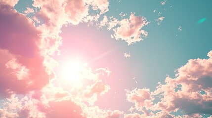 Fototapeta na wymiar Pastel Colored Sun and Cloud Background