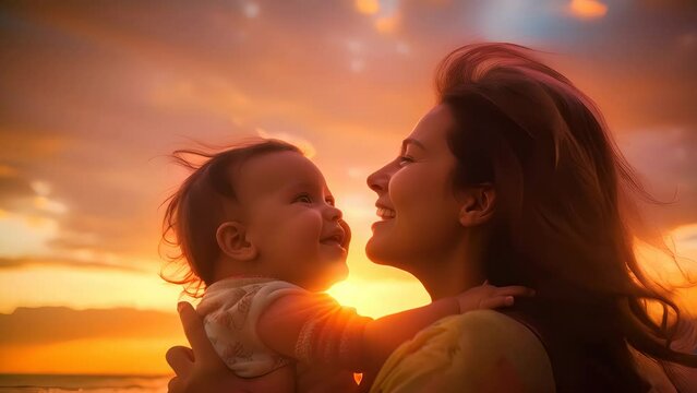 4K HD video clips mother with baby surrounded by beautiful nature and love on Mother's Day.	