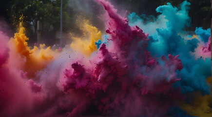 Colorful paint explosion in the air. Colorful abstract background.
