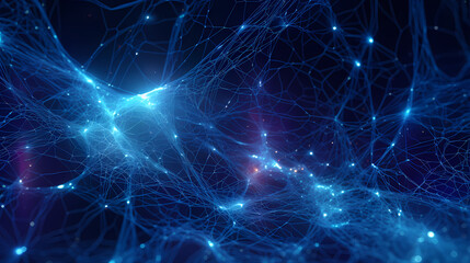 Blue background with dots and lines in the style of interwoven network