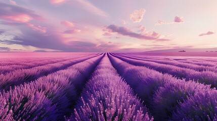 Endless rows of lavender fields stretching towards the horizon, swaying gently in the breeze.