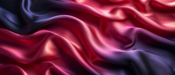 Silk satin background with copy space for text or product. Wavy soft folds on bright magenta fabric. Valentine, Christmas, Anniversary, Black Friday. Web banner. Top view. - obrazy, fototapety, plakaty