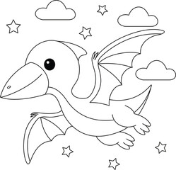 Cute Pteranodon Dinosaur Coloring Page © Saly