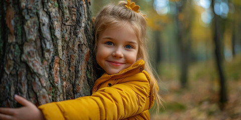a child hugs a tree out of love for nature