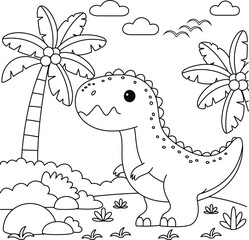 Cute Tyrannosaurus Rex Dinosaur Coloring Page © Saly