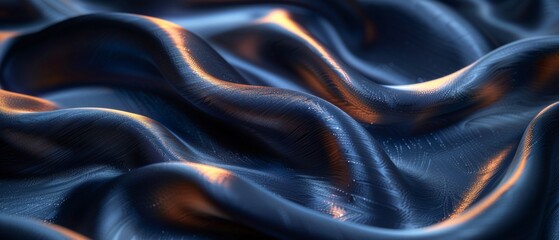 Background with abstract black blue color. Silk satin material. Wavy soft pleats. Luxurious navy blue background. Liquid wave effect. Gradient.