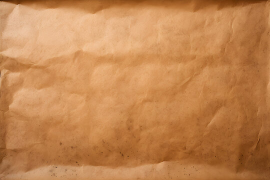 Banner with brown wrinkled craft paper texture. Abstract grunge background with copy space. Recycle crumpled cardboard. Old parchment texture for backdrop, card, flyer, poster, ads.