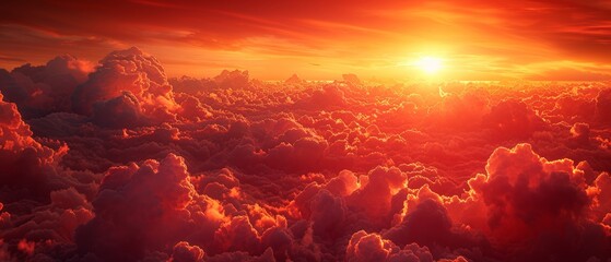 Sky with red clouds. Fiery red sunset background with copy space for design. Horror theme, cataclysm, end of world, war, terror, terrorism, disaster, end of the world, disaster.