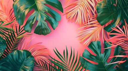 Tropical Bright Colorful Background with Exotic Flora

