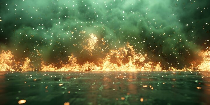 Virtual fireworks display on green screen for seamless holiday background. Concept Green Screen, Virtual Effects, Holiday Background, Fireworks Display