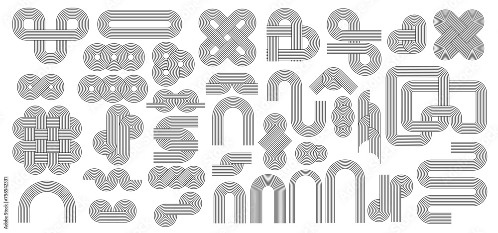Poster geometric nordic zen arch line patterns, figures and stroke shapes isolated vector set. abstract lin