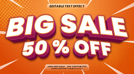 vector 3d big sale 50% off text effect, editable text effect
