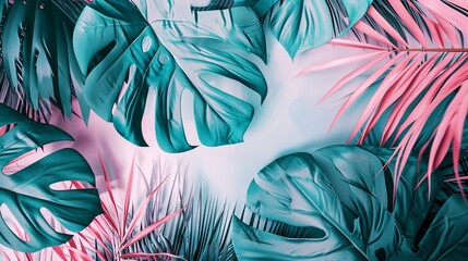 Tropical Bright Colorful Background with Exotic Flora

