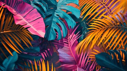 Tropical Bright Colorful Background with Exotic Flora

