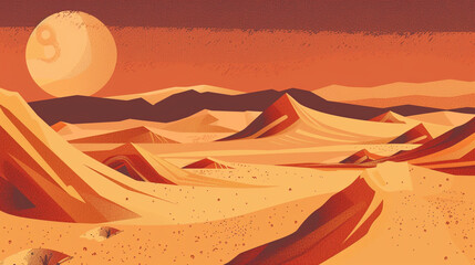 A realistic abstract illustration of the desertscape poster with landscape elements found in the desert. - obrazy, fototapety, plakaty
