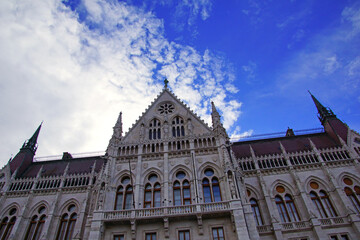 Fototapeta na wymiar View of the Hungarian Parliament Building, also known as the Parliament of Budapest, a notable landmark of Hungary and a popular tourist destination.