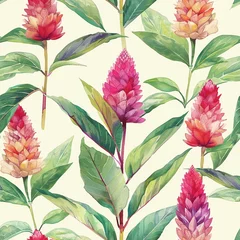 Tuinposter watercolor Celosia pattern banner wallpaper © weerut