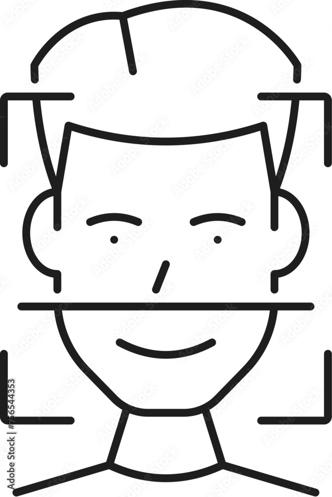 Poster Facial recognition, biometric identification or verification icon. Isolated vector linear sign, symbolizing advanced technology that analyzes and identifies individuals based on unique facial features
