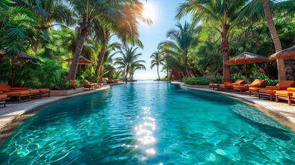 Fototapeta na wymiar Vacation by the Pool. Tropical Oasis