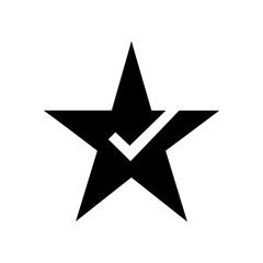 Star icon. Star with check mark. Black star icon on white background. Vector illustration