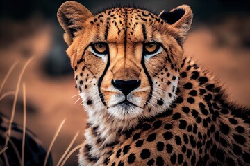 Portrait of a cheetah. A cheetah in the wild is looking at the camera
