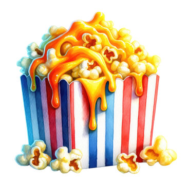 Popcorn, watercolor style, white background