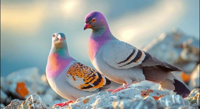 a pair of doves on a rock