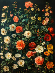 Vintage Botanical Fleurs Garden Print, white background 