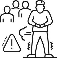 Human pettophobia phobia icon, mental health. People psychology, mental disorder outline vector pictogram. Fear problem thin line sign or symbol with terrified, scared man in crowd