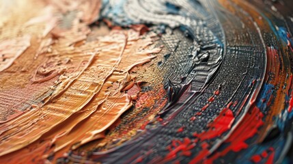 Naklejka premium An explosion of colors and textured swirls of oil paint create a vibrant, tactile experience on this captivating canvas artwork.