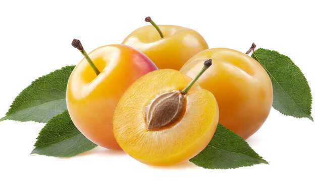 Yellow plums isolated on white background, cut out