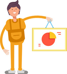 Service Man Character Holding Pie Chart Signage
