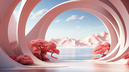 Fantasy world. Surreal beautiful  pink landscape