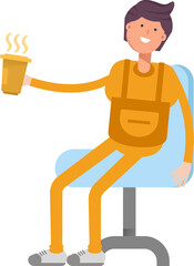 Service Man Character Drinking Coffee
