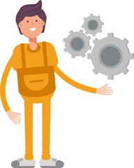 Service Man Character Holding Gears
