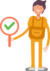 Service Man Character Showing Check Mark
