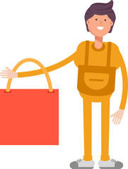 Service Man Character Holding Shopping Bag
