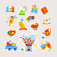 Fototapeta premium Flat style vector showcasing valentine celebration, decorative elements with cute typography