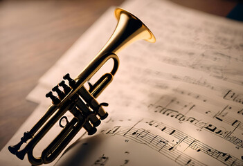 Naklejka premium Trompette et partition de musique