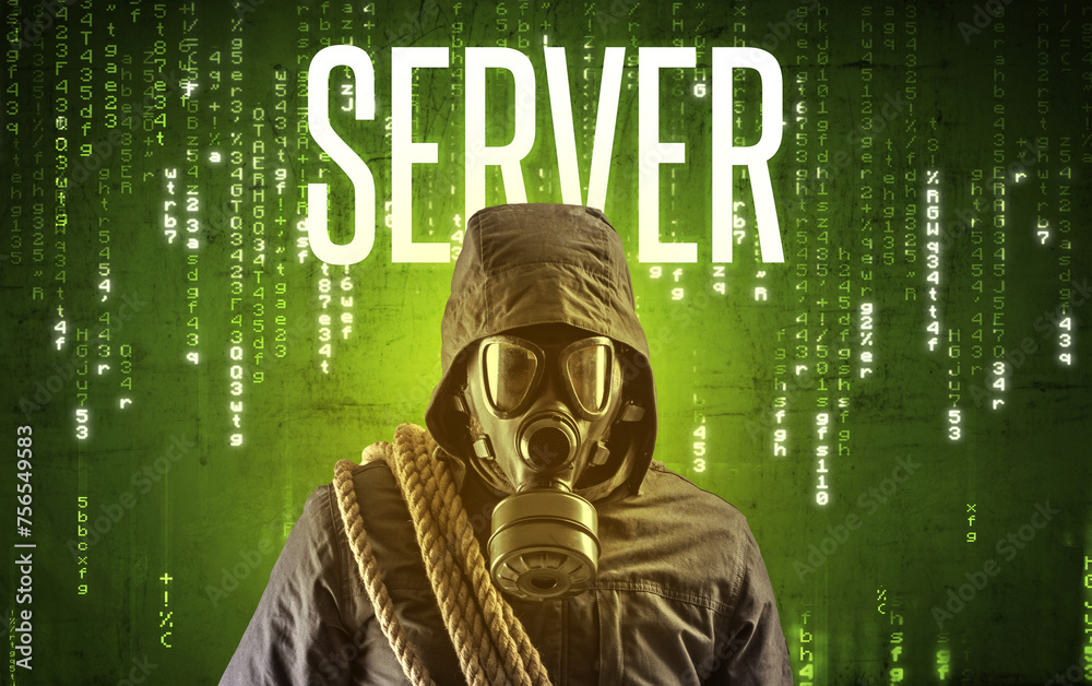Poster faceless hacker with inscription concept concept